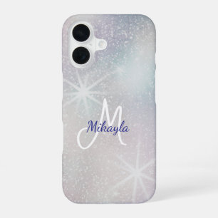 Funda Para iPhone 16 Purpurina plateada con estrellas
