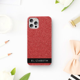 Funda Para iPhone 16 Purpurina Roja, Fondo de Purpurina, Tu Nombre