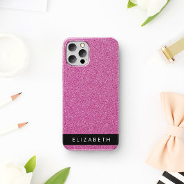 Funda Para iPhone 16 Purpurina Rosa, Fondo de Purpurina, Tu Nombre