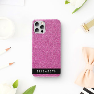 Funda Para iPhone 16 Purpurina Rosa, Fondo de Purpurina, Tu Nombre