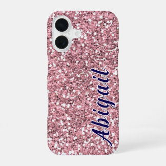 Funda Para iPhone 16 Purpurina rosa personalizado con su nombre.