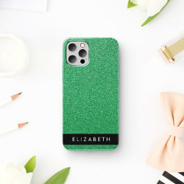 Funda Para iPhone 16 Purpurina Verde, Fondo de Purpurina, Tu Nombre
