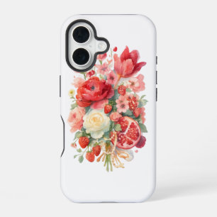 Funda Para iPhone 16 Ramo Floral Acuarela con Frutas y Perlas –