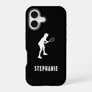 Funda Para iPhone 16 Raqueta De Jugadora De Tenis De Nombre Blanco Y Ne