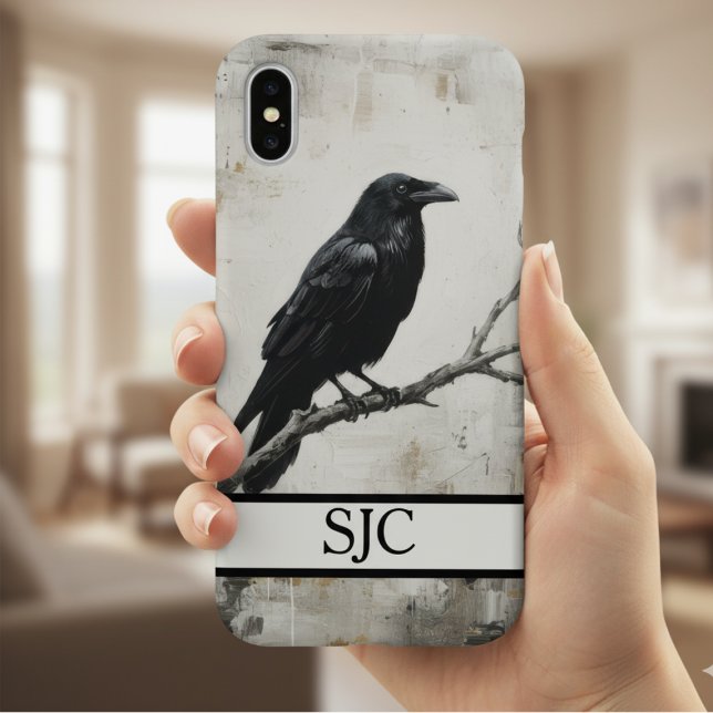 Funda Para iPhone 16 Raven Perched Phone Case - Rustic Grunge (Gothic raven phone case)