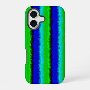 Funda Para iPhone 16 Rayas Azules Verdes de Vidrio Roto