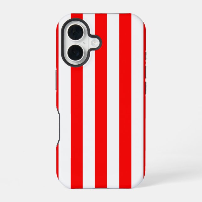 Funda Para iPhone 16 Rayas de cabana rojas y blancas (Reverso )