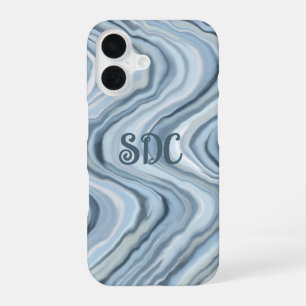 Funda Para iPhone 16 Rayas de pastel de acuarela monograma azul marino