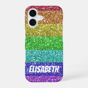Funda Para iPhone 16 Rayas de purpurina de arcoíris personalizadas