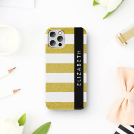 Funda Para iPhone 16 Rayas Doradas, Patrón de Rayas, Líneas, Tu Nombre