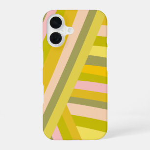 Funda Para iPhone 16 Rayas Geométricas Retro Verano Lima Verde Rosa