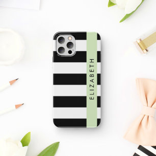 Funda Para iPhone 16 Rayas Negras y Blancas, A rayas, Líneas, Tu Nombre