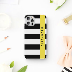 Funda Para iPhone 16 Rayas Negras y Blancas, A rayas, Líneas, Tu Nombre