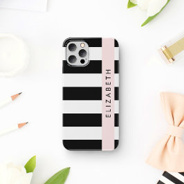 Funda Para iPhone 16 Rayas Negras y Blancas, A rayas, Líneas, Tu Nombre