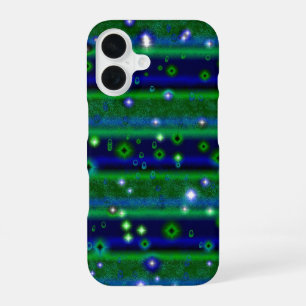 Funda Para iPhone 16 Rayas Verdes Azules con Estrellas y Gotitas de Llu