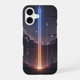 Funda Para iPhone 16 Rayos Espaciales Luminosos de Inspiración Retro