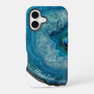 Funda Para iPhone 16 Rebanada de Geoda Azul Cristalino Personalizado
