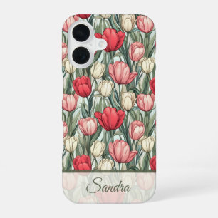 Funda Para iPhone 16 Recuerdo de aniversario con estilo Tulipán Nombre