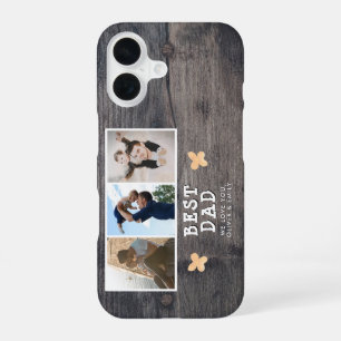 Funda Para iPhone 16 Recuerdo de Colage de 3 Fotos de Madera Rústica Me