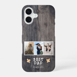 Funda Para iPhone 16 Recuerdo de Colage de 3 Fotos Mejor Papá Madera Rú