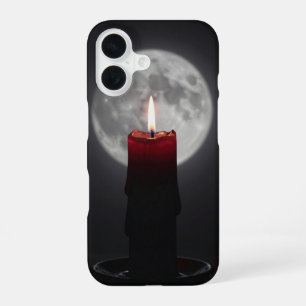 Funda Para iPhone 16 Red Candle Against Full Moon Dark Case