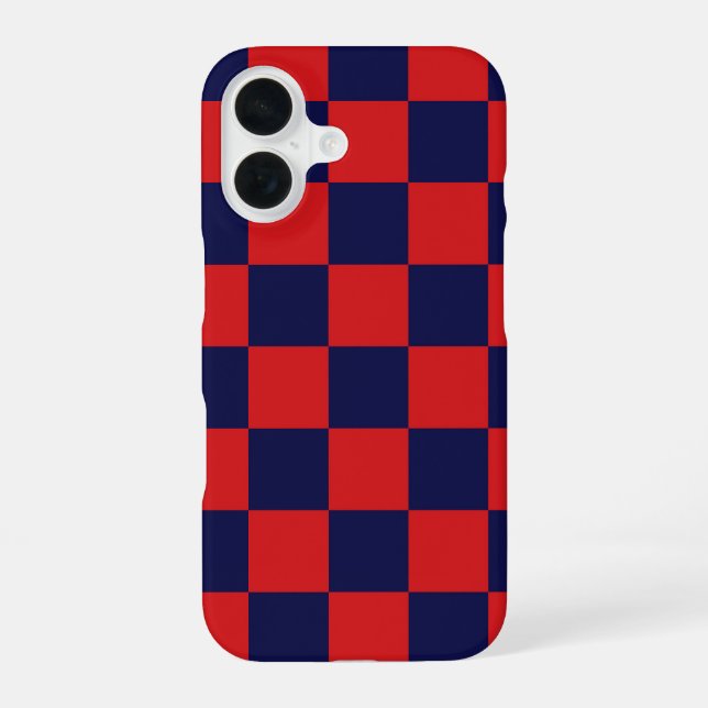 Funda Para iPhone 16 Red & Navy Checkerboard Phone Case (Reverso )