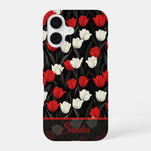 Funda Para iPhone 16 Regalo de Boda Flor de Tulipán con Nombre en Negri