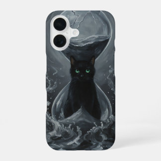 Funda Para iPhone 16 Reloj de Arena Eterno: El Gato Negro del Tiempo