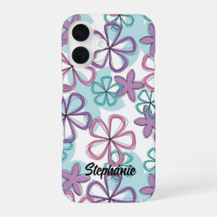 Funda Para iPhone 16 Remix floral - Flores retro con líneas de juego