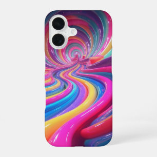 Funda Para iPhone 16 Remolino 3D Abstracto Brillo Arcoíris