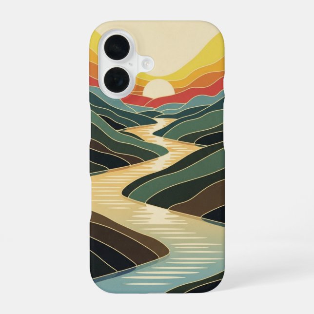 Funda Para iPhone 16 Resplandor del río retro (Reverso )