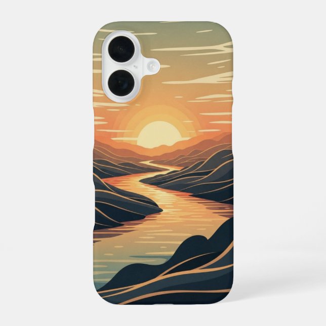 Funda Para iPhone 16 Resplandor del Río Retro (Reverso )