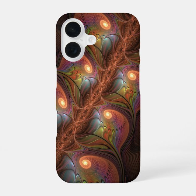 Funda Para iPhone 16 Resumen fluorescente colorido Trippy Brown Fractal (Reverso )