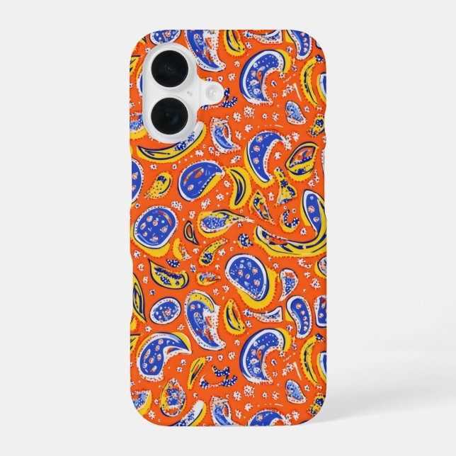 Funda Para iPhone 16 Resumen Naranja Paisley Pattern (Reverso )