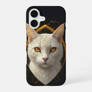 Funda Para iPhone 16 Retrato de gato Kintsugi con líneas doradas intrin