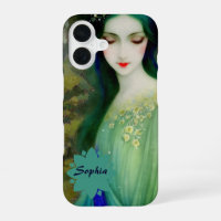 Retrato elegante de mujer fantastica en verde y az