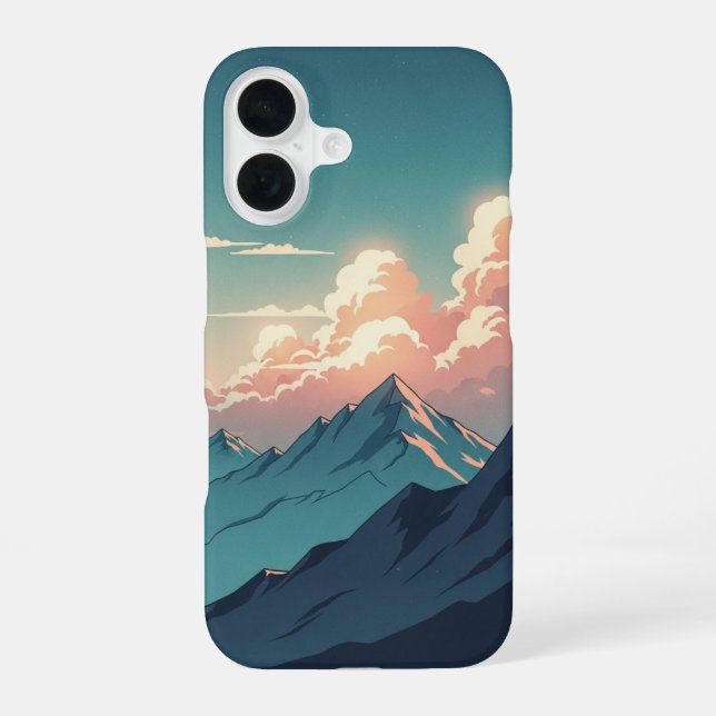 Funda Para iPhone 16 Retro 70s Mountainscape with Bright Clouds (Reverso )