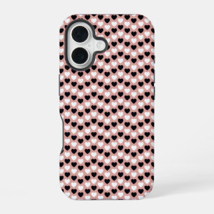 Funda Para iPhone 16 Retro Hearts Pink Black & White