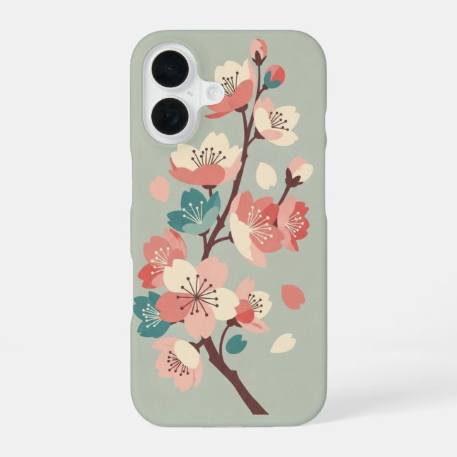 Funda Para iPhone 16 Retro Minimalist Sakura Flowers (Reverso )