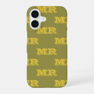 Funda Para iPhone 16 Retro Monograma Iniciales Patrón Verde Amarillo 70