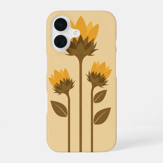 Funda Para iPhone 16 Retro Stylized Sunflower Sprouts (Reverso )