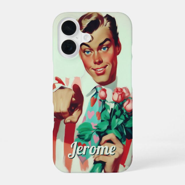 Funda Para iPhone 16 Retro Valentine Flirty Guy (Reverso )