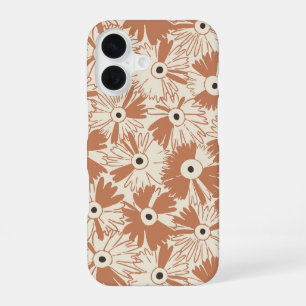Funda Para iPhone 16 Retro Wildflower Floral Terracota a gran escala