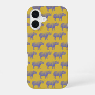 Funda Para iPhone 16 Rinoceronte retro lindo patrón rinoceronte morado