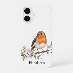 Funda Para iPhone 16 Robin Bird en la rama floral Cute Bird Personaliza