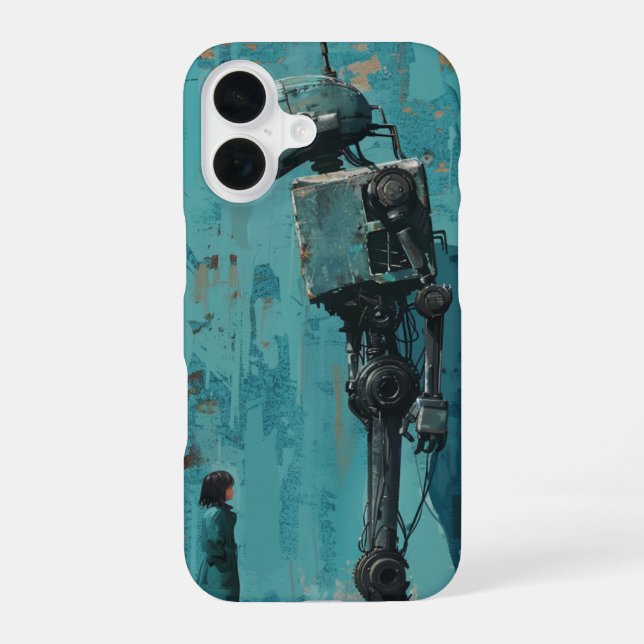 Funda Para iPhone 16 Robot Retro con Niña (Reverso )