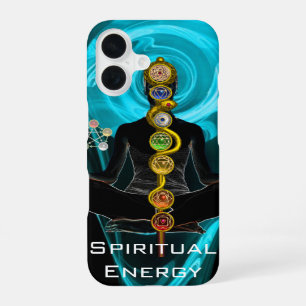Funda Para iPhone 16 ROD ASCLEPIUS,7 CHAKRAS YOGA LOTUS POSE Blue