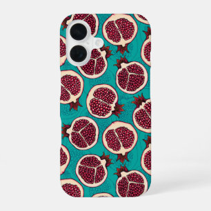 Funda Para iPhone 16 Rodajas de granada sobre turquesa