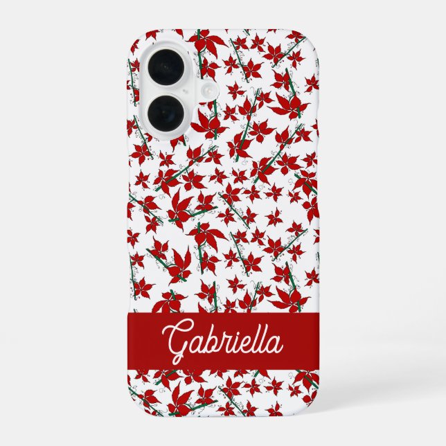 Funda Para iPhone 16 rojo floral botánico navideño (Reverso )