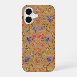 Funda Para iPhone 16 Rojo Imperial y Dorado Motivo Floral Entrelazado d